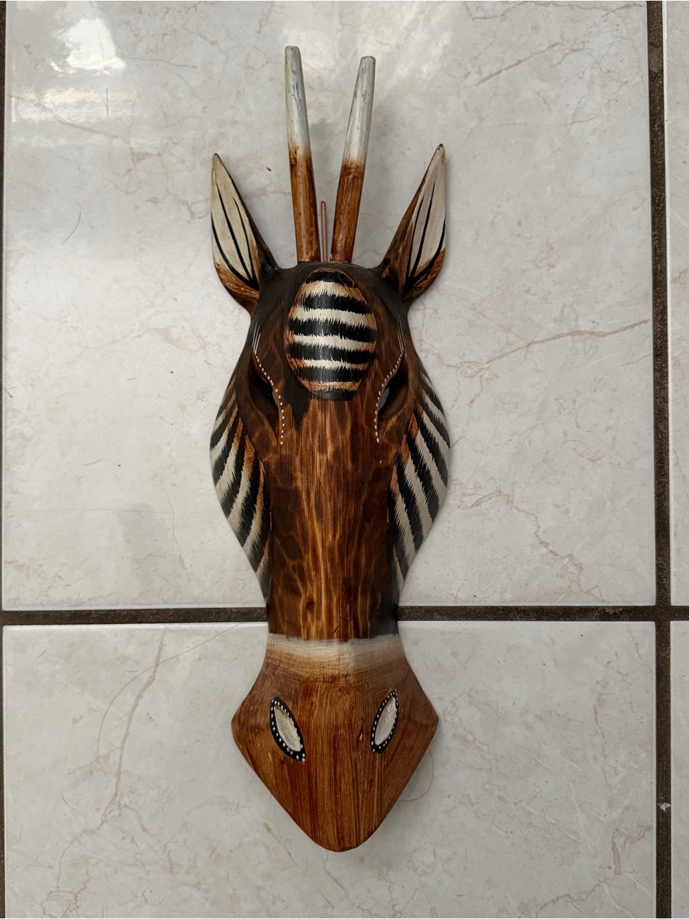 Handcrafted Zebra Wood Wall Mask in Brown and Black